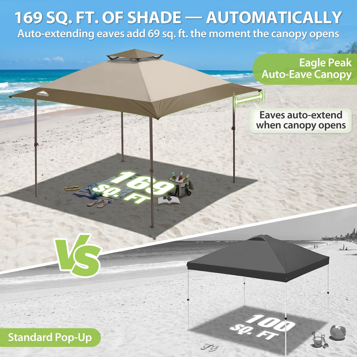13x13 Straight Leg Pop Up Canopy Tent with 169 sqft of Shade - Eagle Peak®