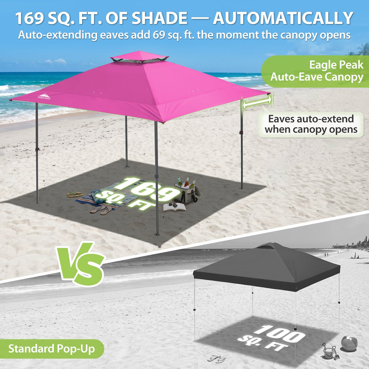 13x13 Straight Leg Pop Up Canopy Tent with 169 sqft of Shade - Eagle Peak®