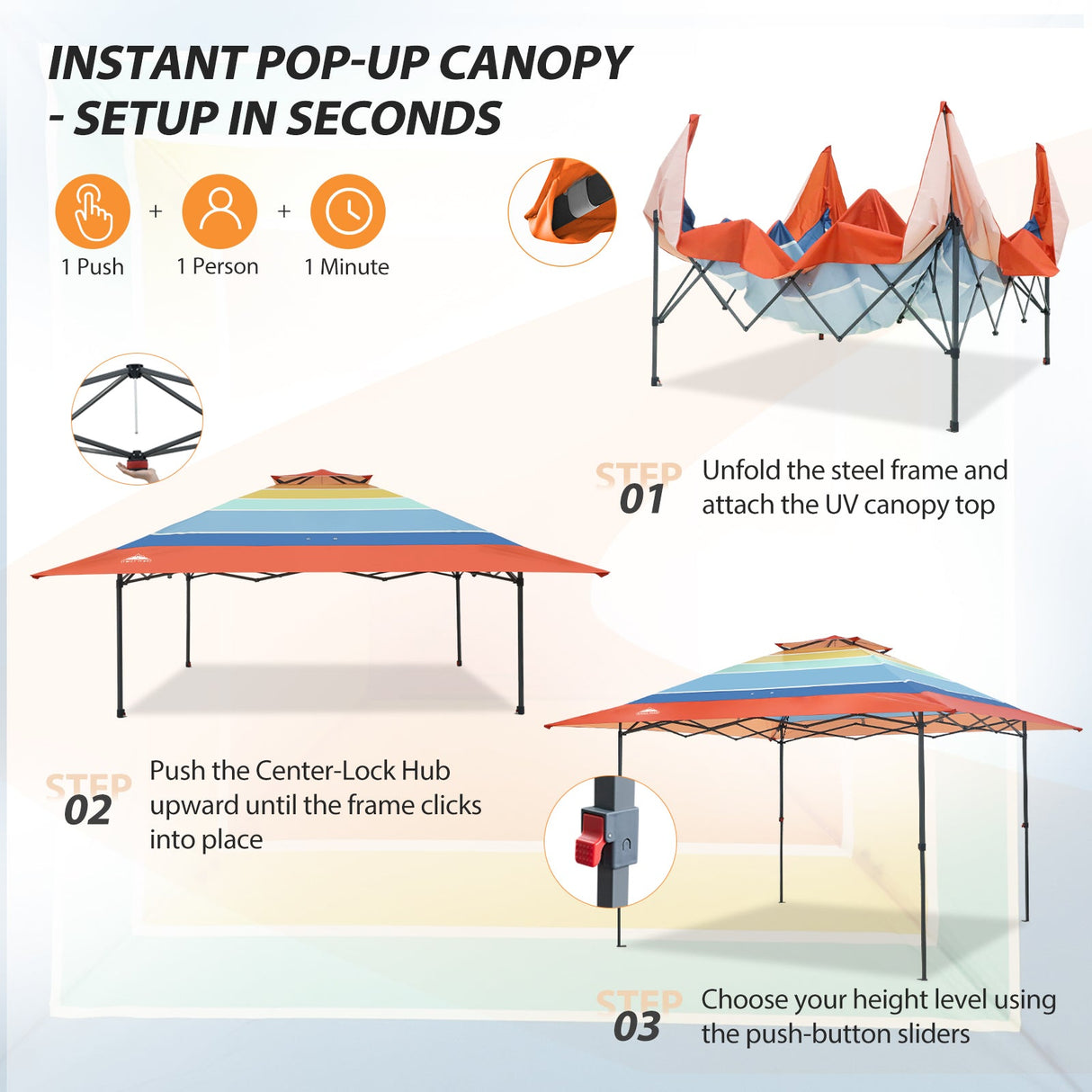 13x13 Straight Leg Pop Up Canopy Tent with 169 sqft of Shade - Eagle Peak