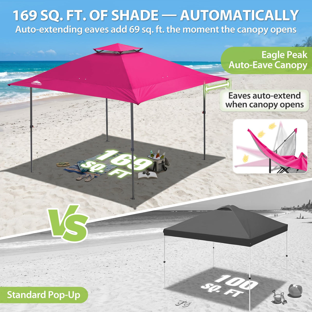 13x13 Straight Leg Pop Up Canopy Tent with 169 sqft of Shade - Eagle Peak®