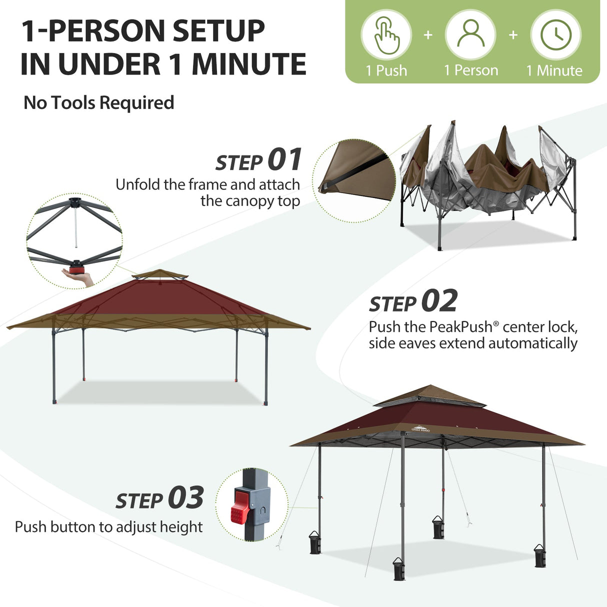 13x13 Straight Leg Pop Up Canopy Tent with 169 sqft of Shade - Eagle Peak®