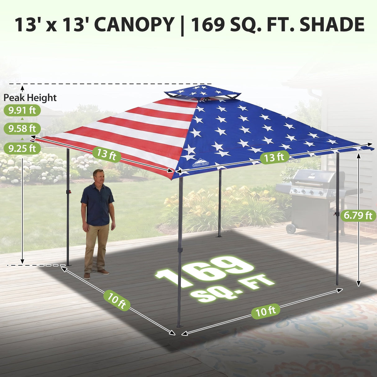 13x13 Straight Leg Pop Up Canopy Tent with 169 sqft of Shade - Eagle Peak®