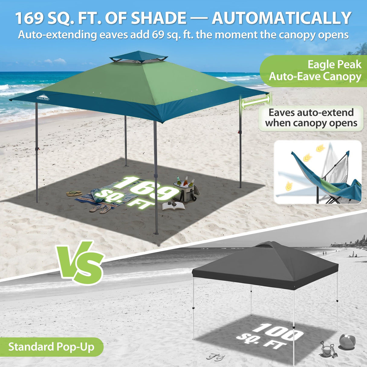 13x13 Straight Leg Pop Up Canopy Tent with 169 sqft of Shade - Eagle Peak®
