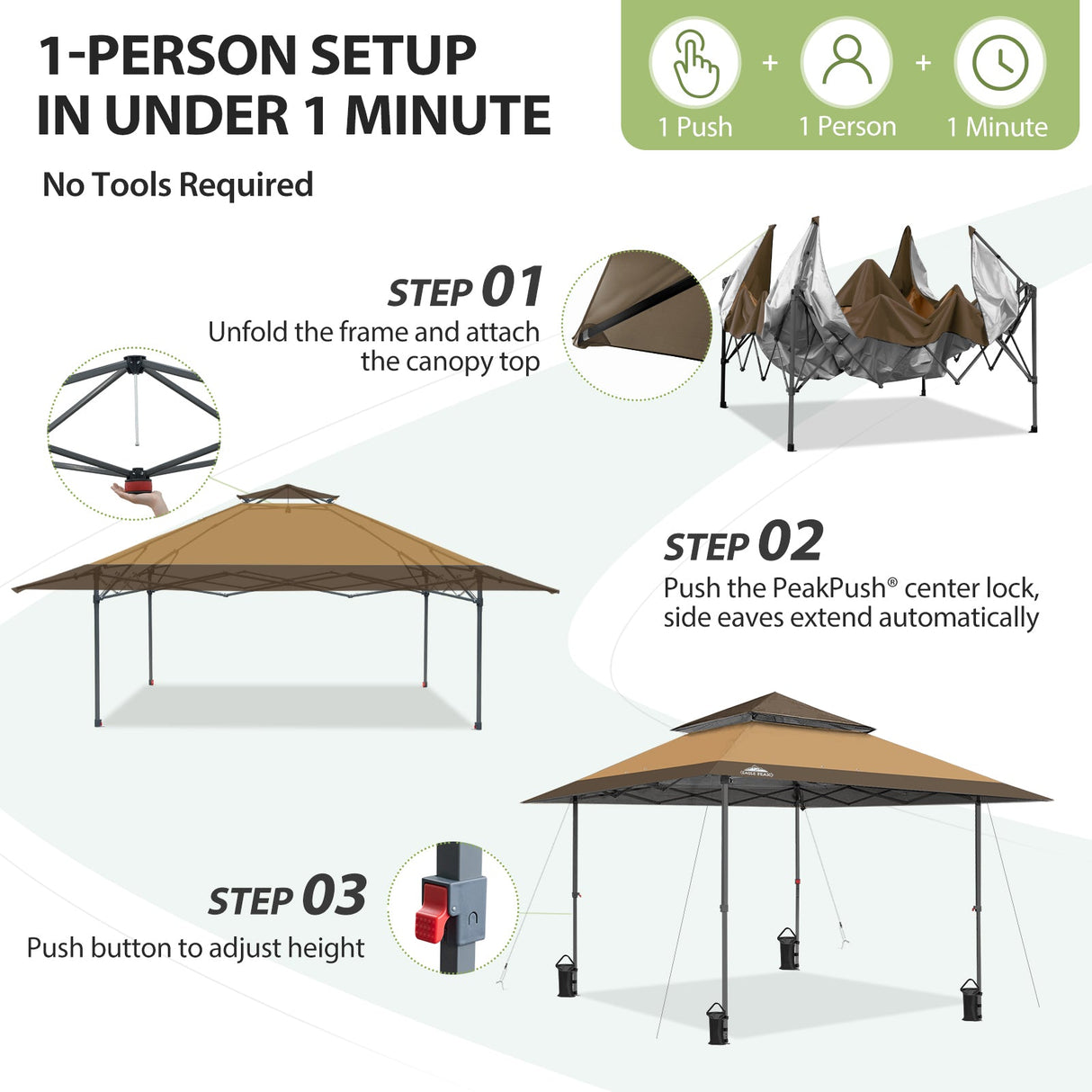 13x13 Straight Leg Pop Up Canopy Tent with 169 sqft of Shade - Eagle Peak®