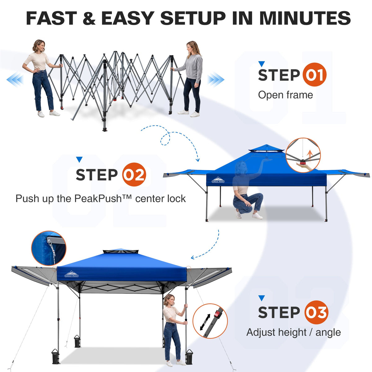17x10 Pop up Gazebo Canopy Tent, Dual Awnings - Eagle Peak®