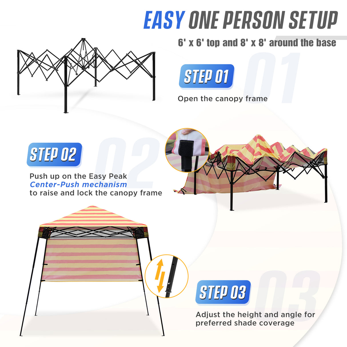 8x8 Backpack Pop Up Canopy Tent w/ Sidewall 8x8 Base 6x6 Top, Unique Printing Fabric