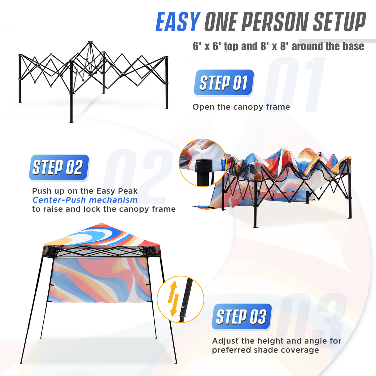 8x8 Backpack Pop Up Canopy Tent w/ Sidewall 8x8 Base 6x6 Top, Unique Printing Fabric