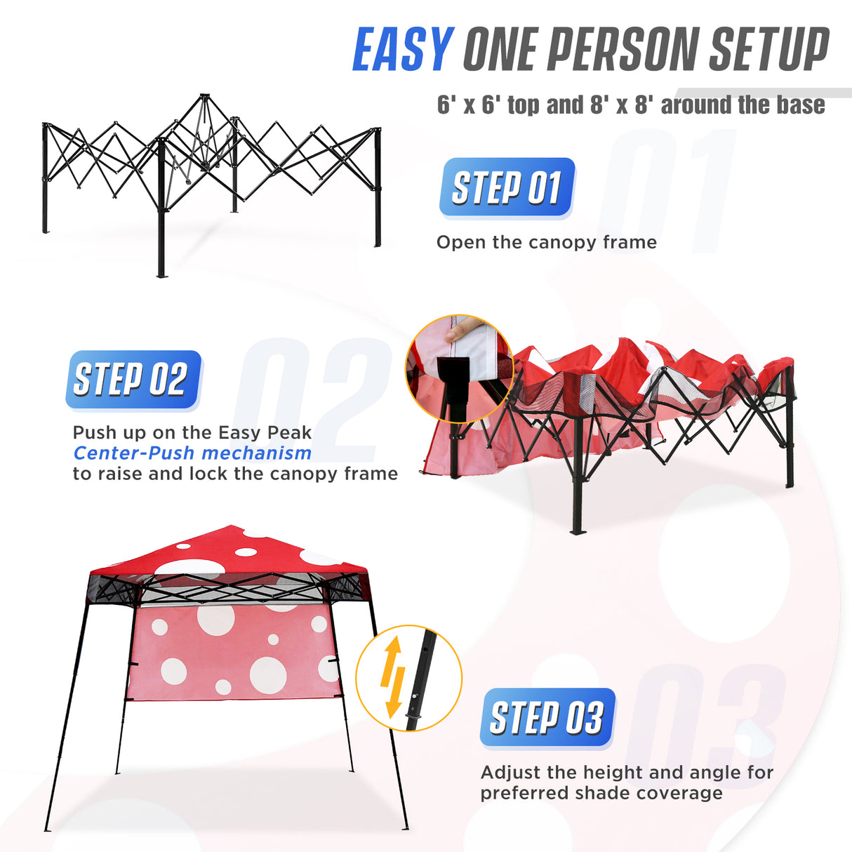 8x8 Backpack Pop Up Canopy Tent w/ Sidewall 8x8 Base 6x6 Top, Unique Printing Fabric