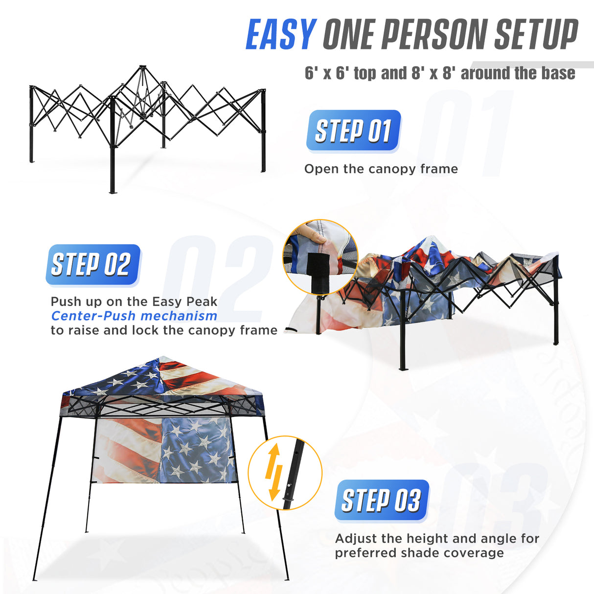 8x8 Backpack Pop Up Canopy Tent w/ Sidewall 8x8 Base 6x6 Top, Unique Printing Fabric