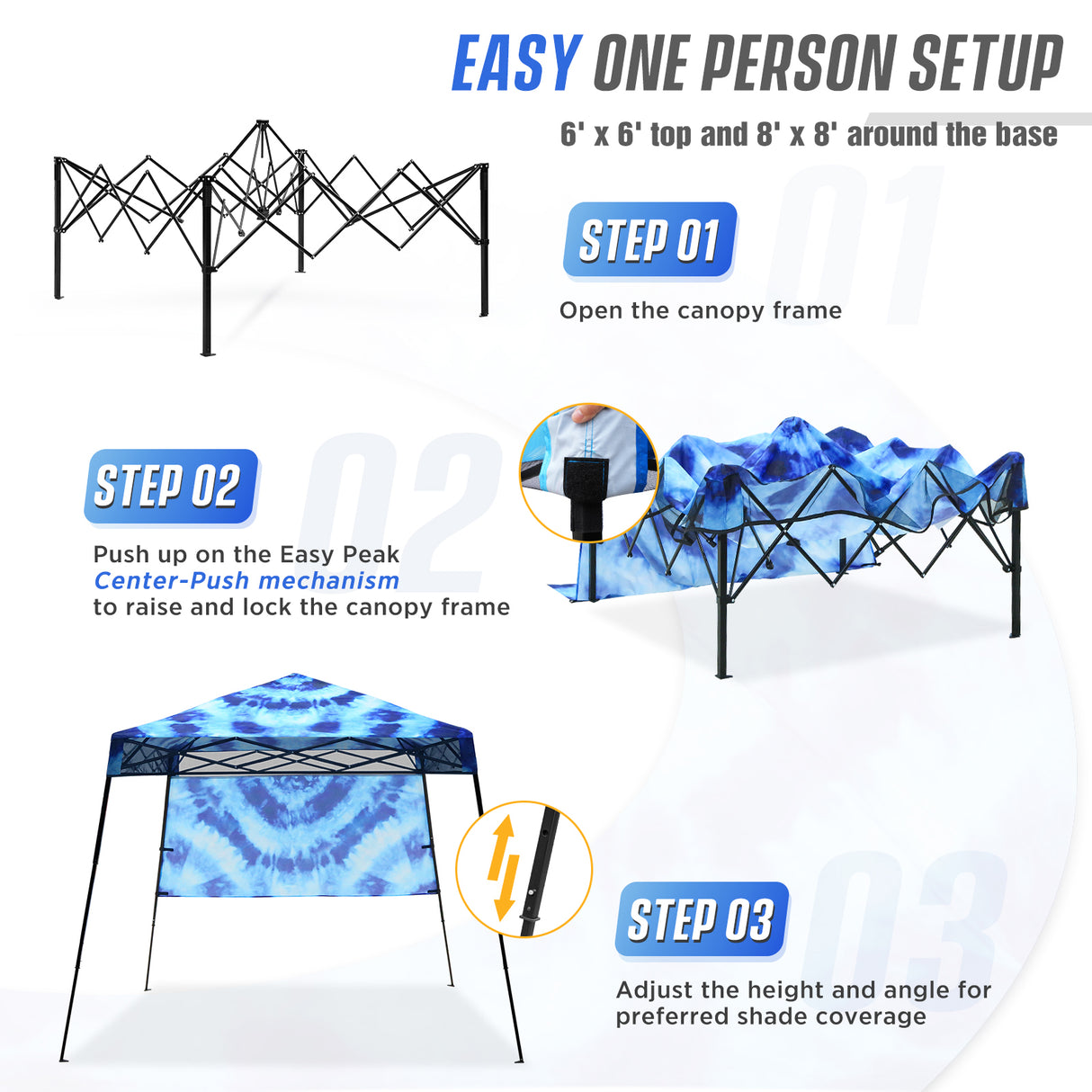8x8 Backpack Pop Up Canopy Tent w/ Sidewall 8x8 Base 6x6 Top, Unique Printing Fabric