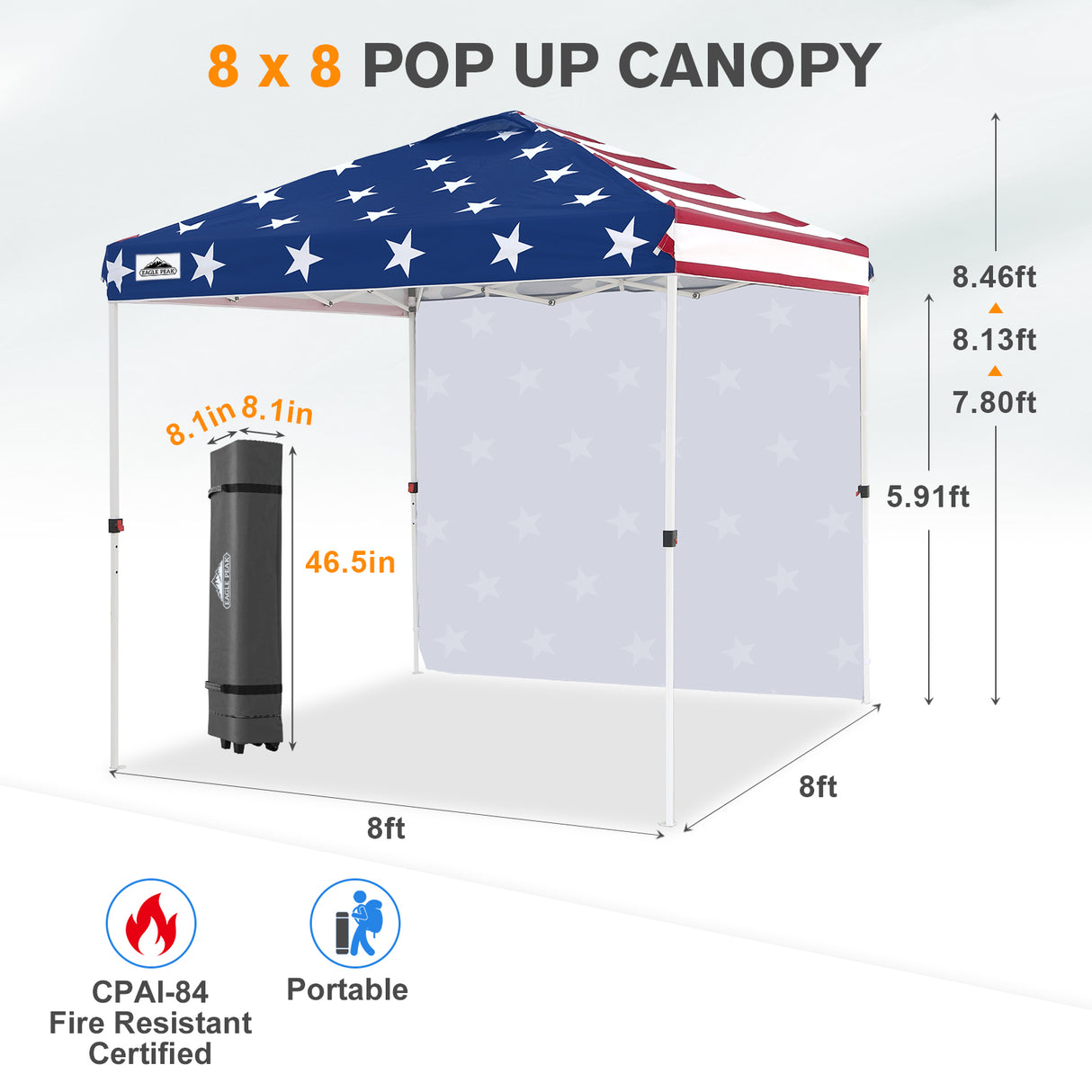8x8 Pop Up Canopy Tent with 1 Sidewall
