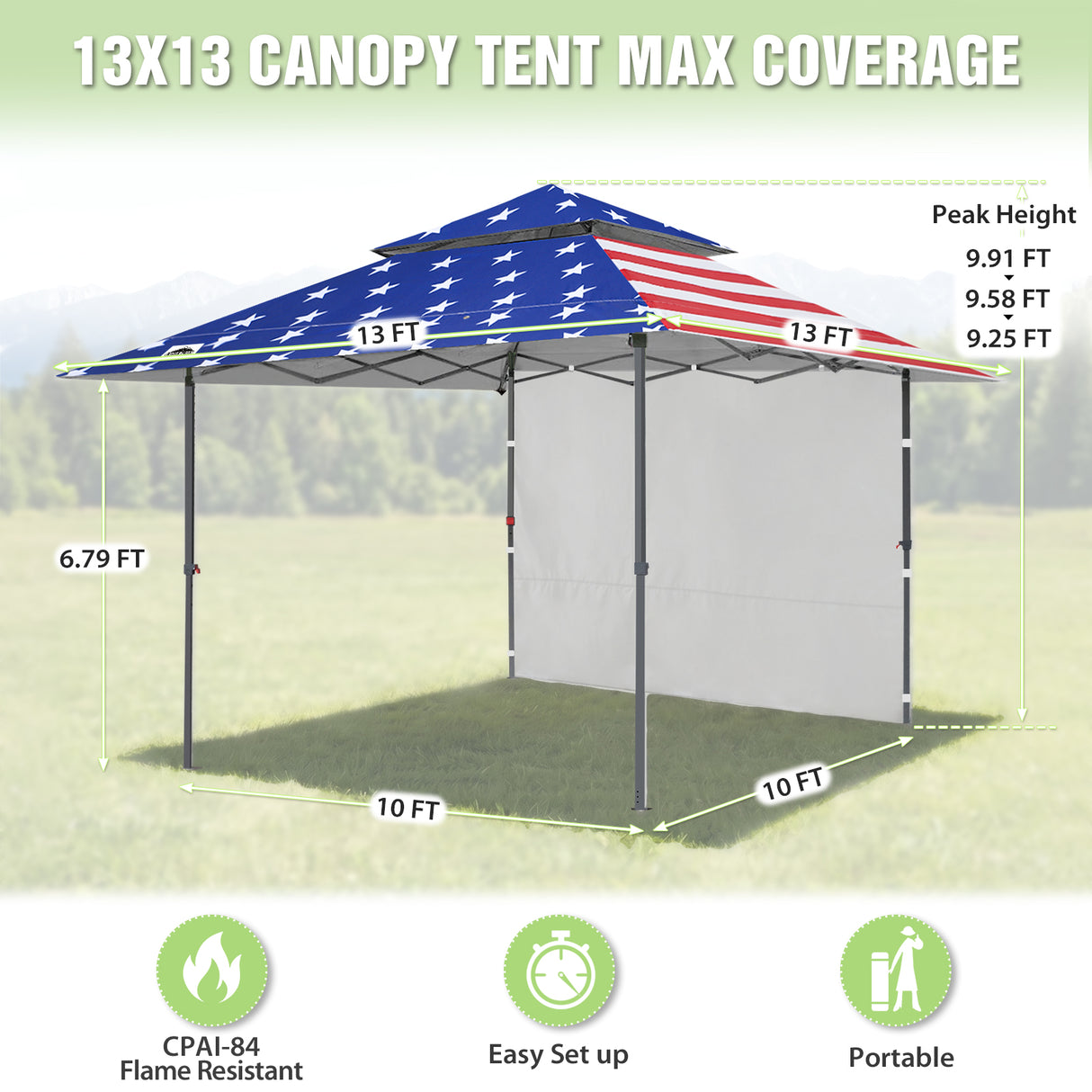 13x13 Pop Up Canopy Tent Sidewall, Extended Eaves