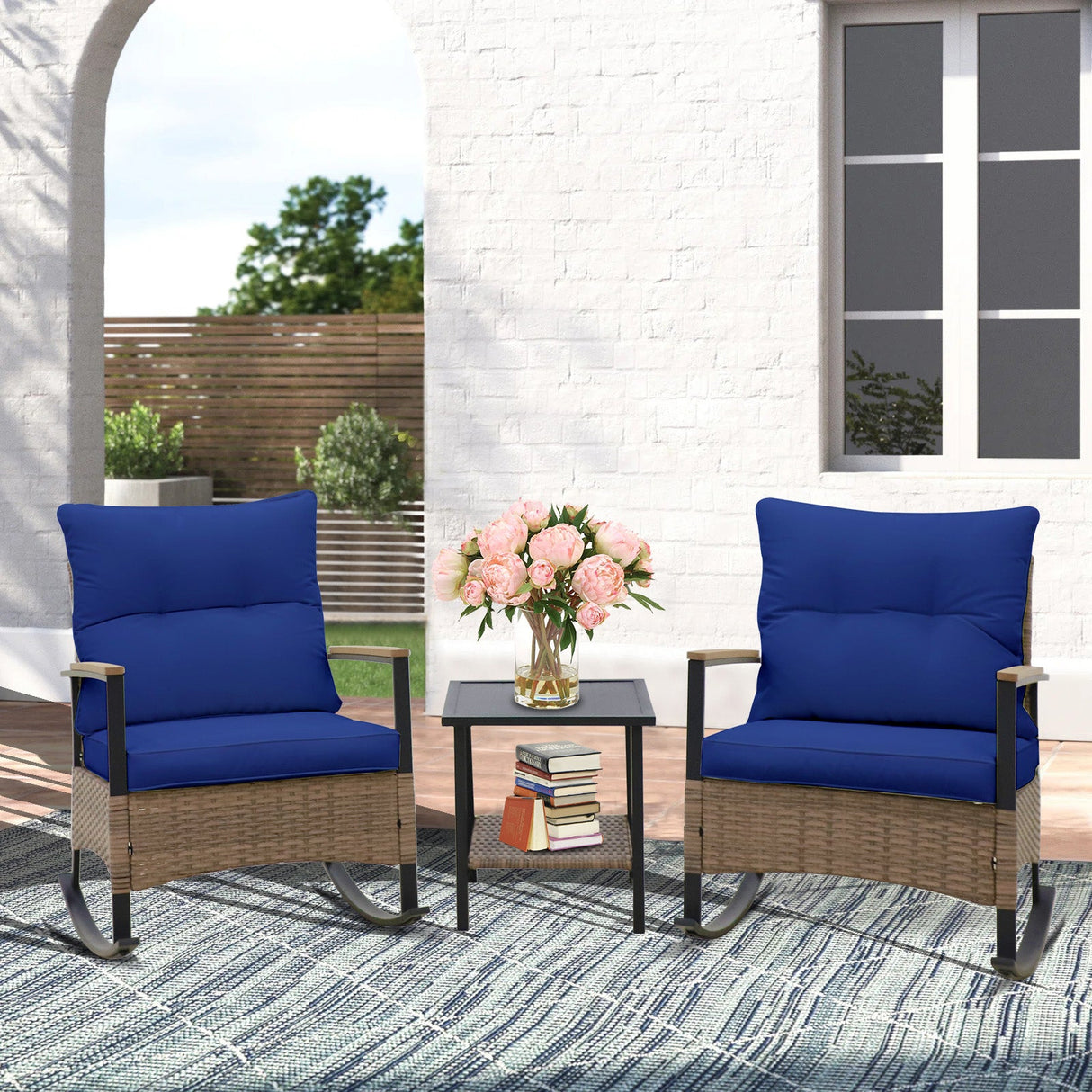 3 PCS Mojave Dusk Outdoor Conversation Set, 2 Rocking Chairs and Side Table - Eagle Peak Custom Canopy Tent