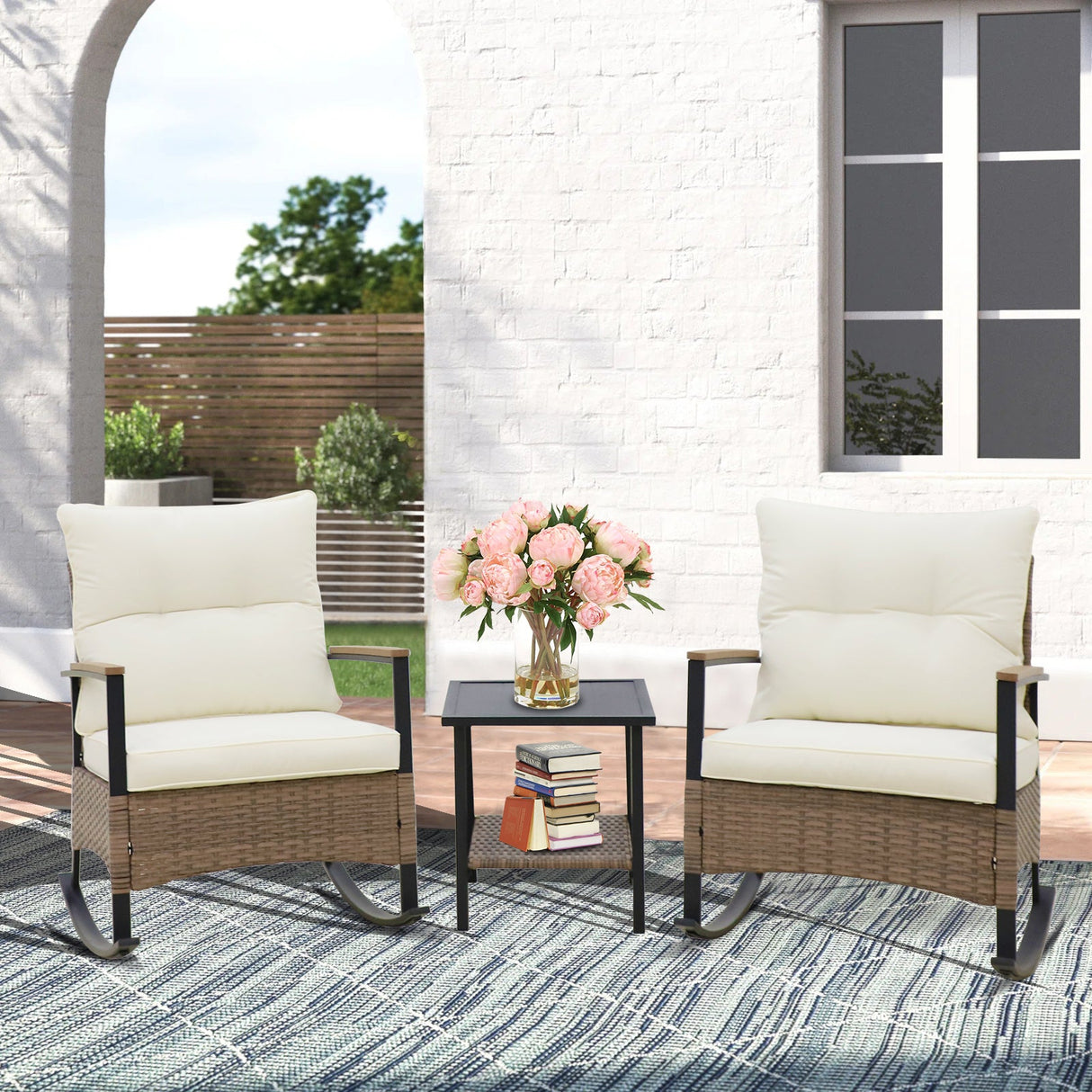 3 PCS Mojave Dusk Outdoor Conversation Set, 2 Rocking Chairs and Side Table - Eagle Peak Custom Canopy Tent