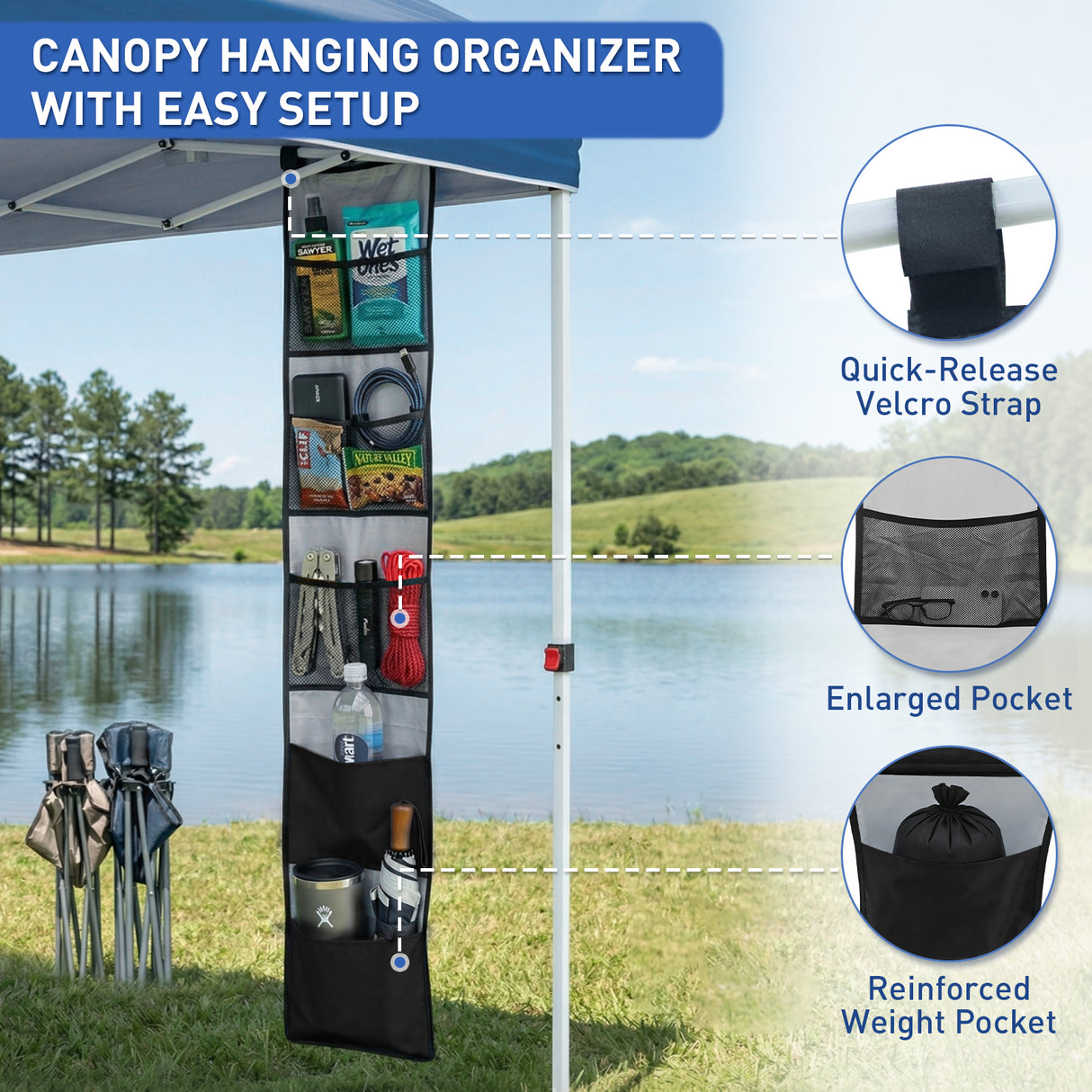 Hanging Storage Organizer for Canopy or Camping, Black