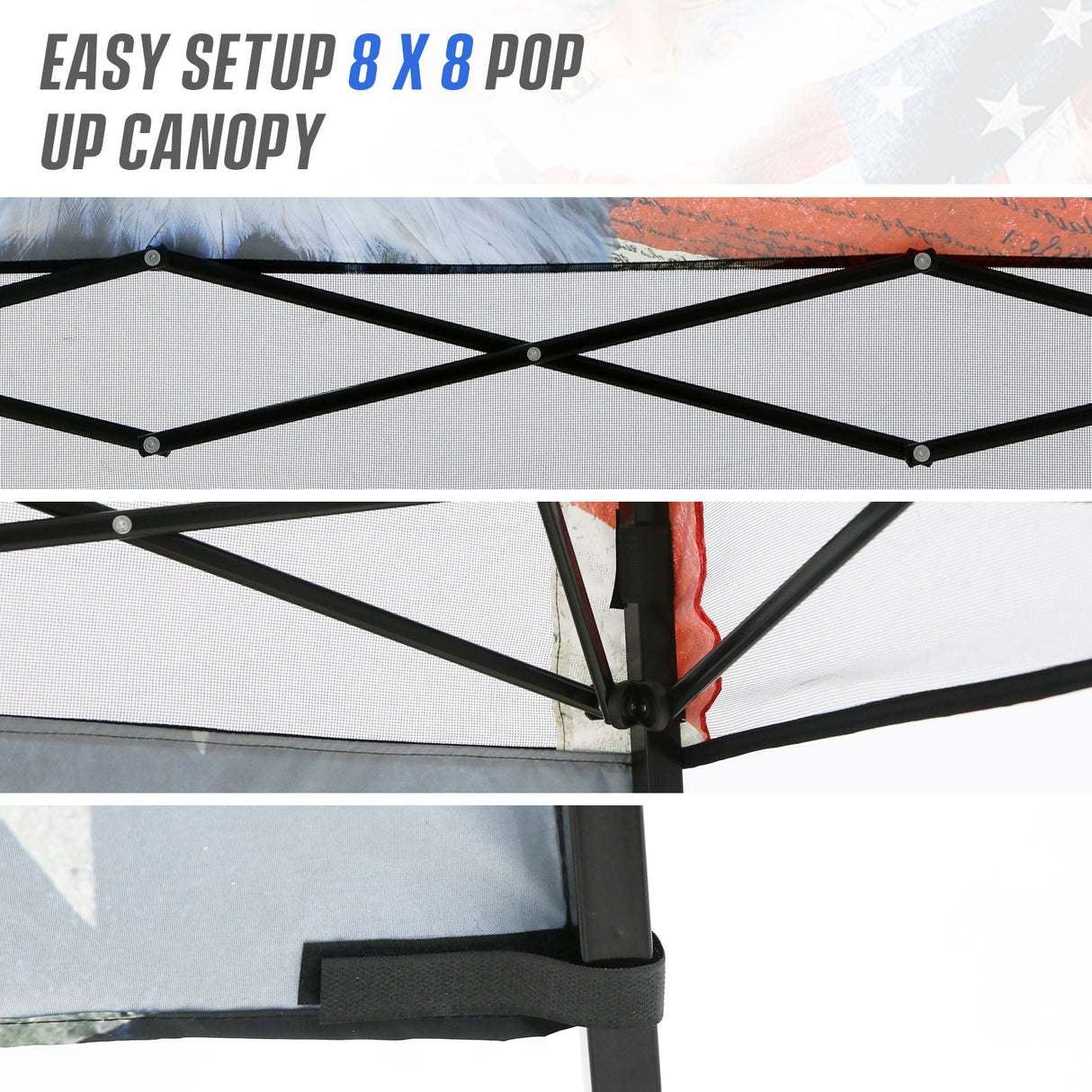 8x8 Backpack Pop Up Canopy Tent w/ Sidewall 8x8 Base 6x6 Top, Unique Printing Fabric