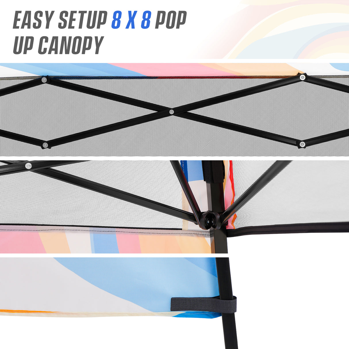 8x8 Backpack Pop Up Canopy Tent w/ Sidewall 8x8 Base 6x6 Top, Unique Printing Fabric