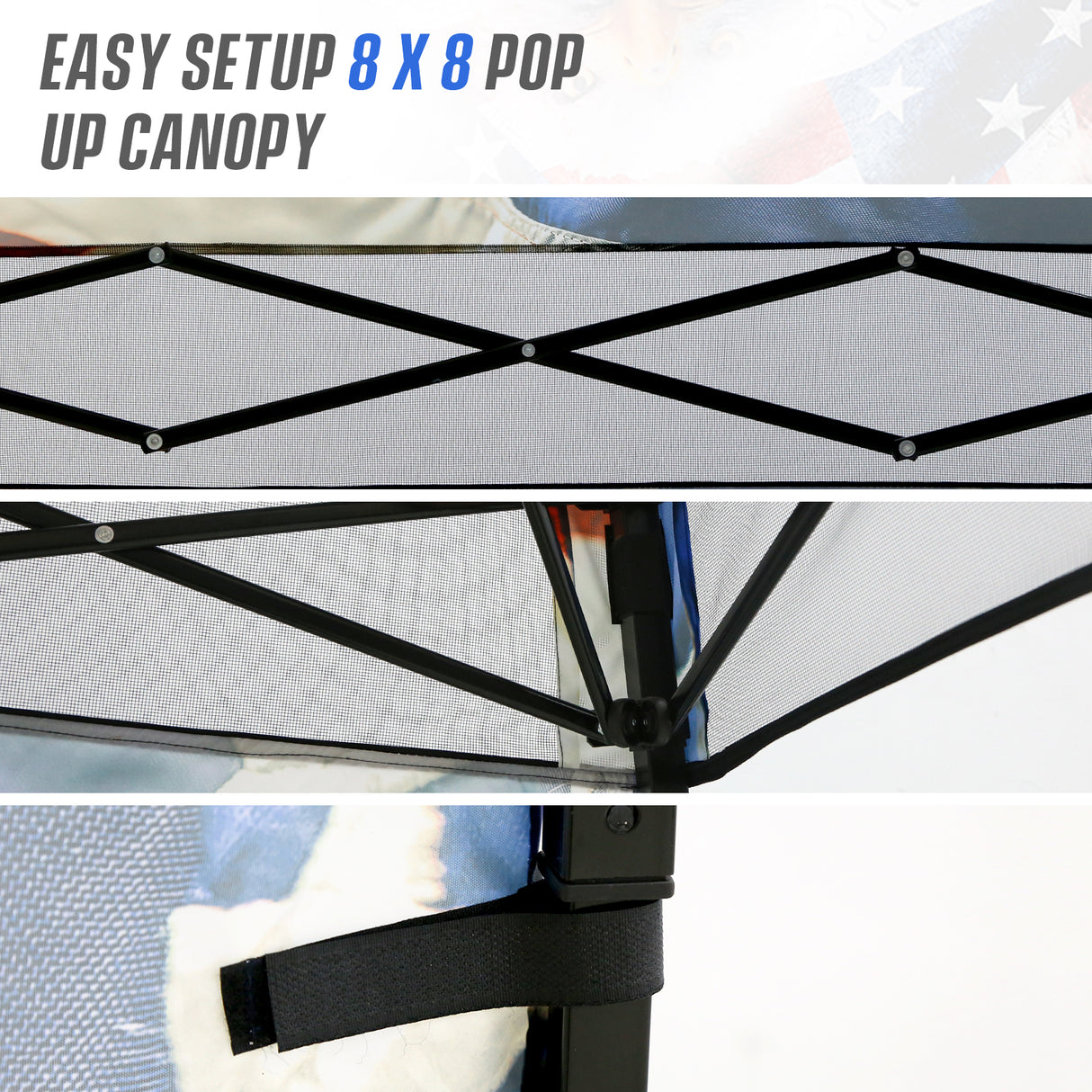 8x8 Backpack Pop Up Canopy Tent w/ Sidewall 8x8 Base 6x6 Top, Unique Printing Fabric