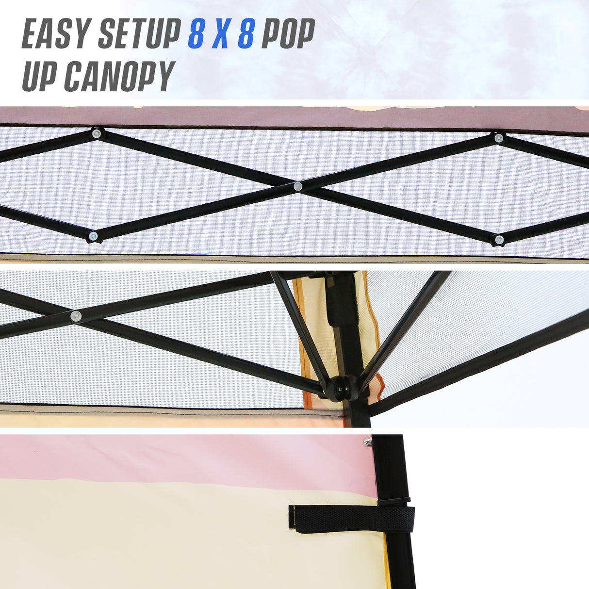 8x8 Backpack Pop Up Canopy Tent w/ Sidewall 8x8 Base 6x6 Top, Unique Printing Fabric