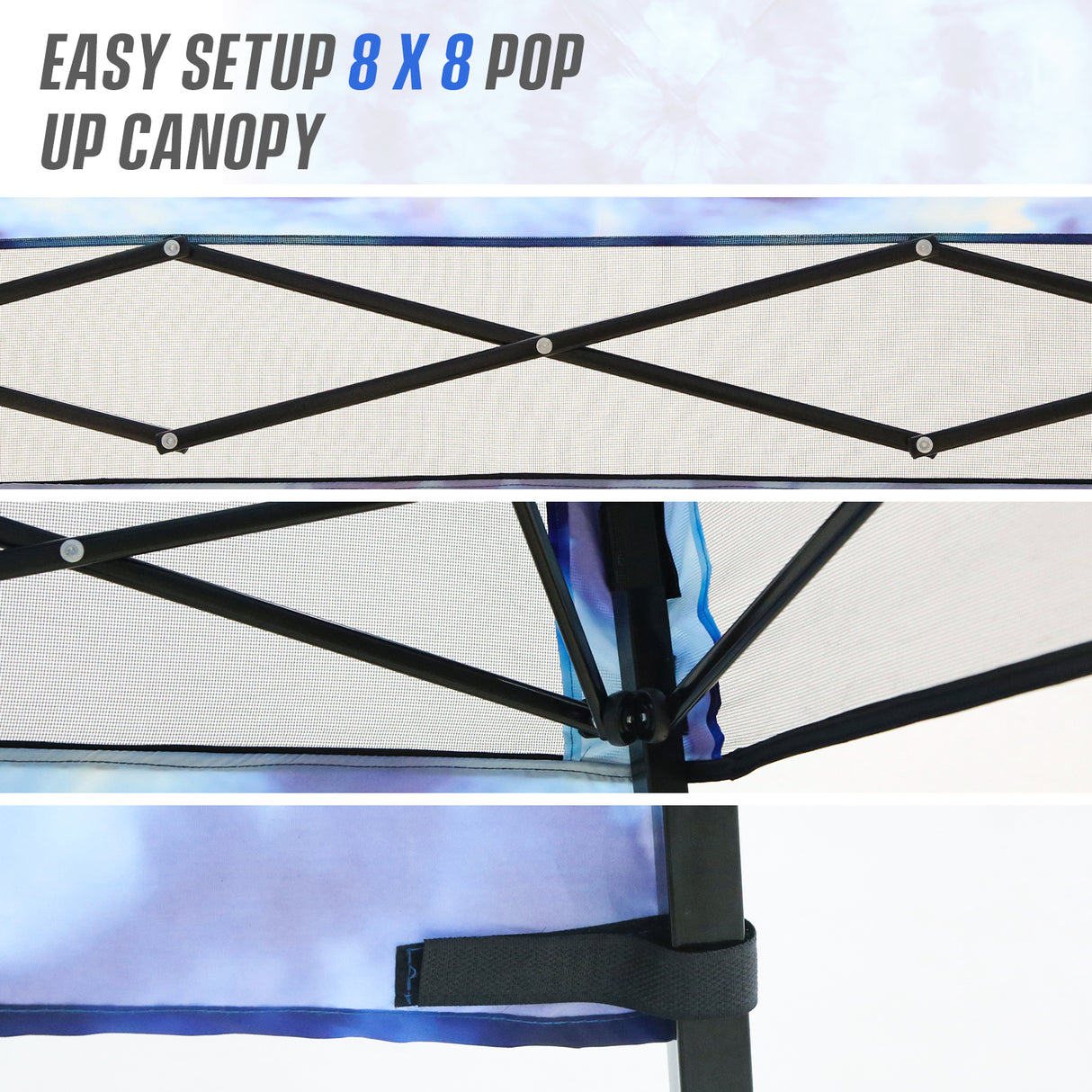 8x8 Backpack Pop Up Canopy Tent w/ Sidewall 8x8 Base 6x6 Top, Unique Printing Fabric