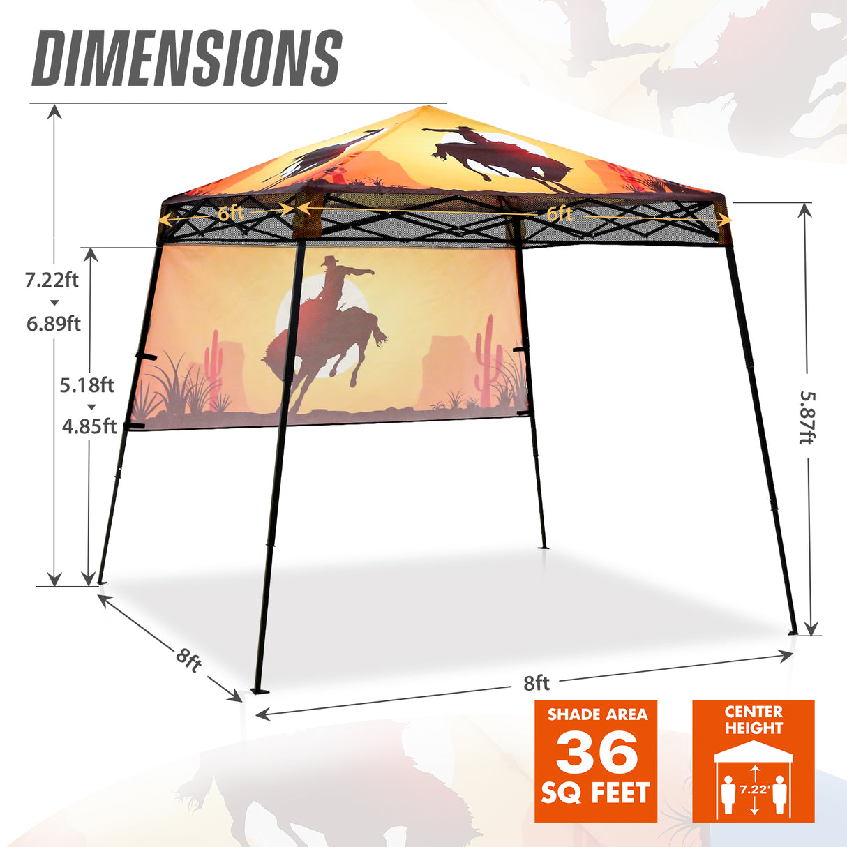 8x8 Backpack Pop Up Canopy Tent w/ Sidewall 8x8 Base 6x6 Top, Unique Printing Fabric