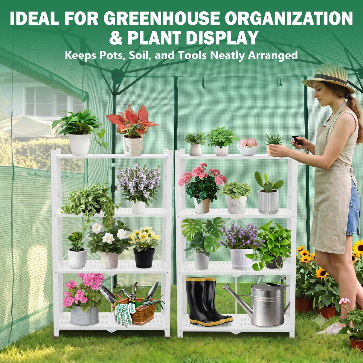 4-Tier Foldable Greenhouse Shelf, 28”x14.6”x44.7”, 520 lbs, 1/2 Pack, Black - Eagle Peak®