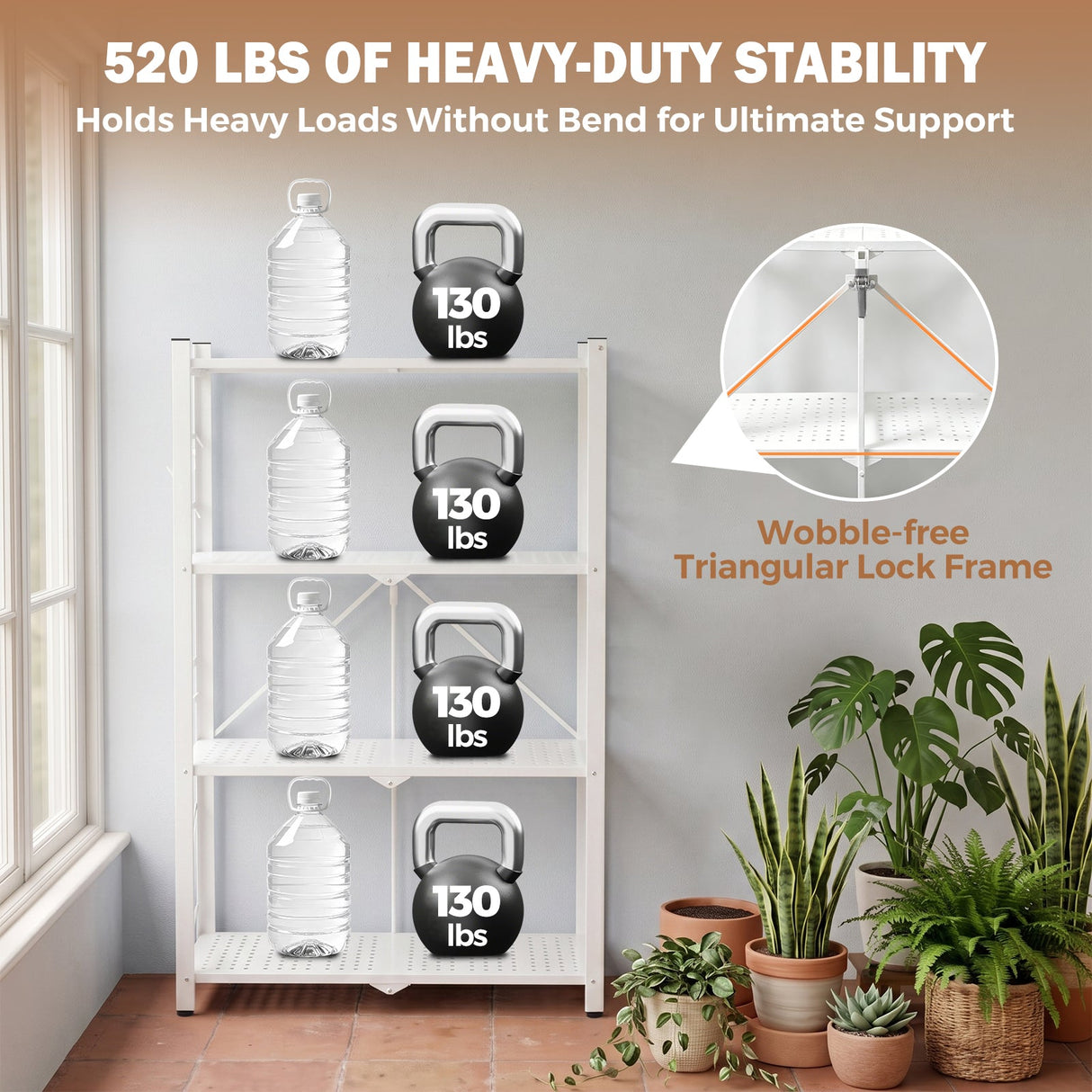 4-Tier Foldable Greenhouse Shelf, 28”x14.6”x44.7”, 520 lbs, 1/2 Pack, Black - Eagle Peak®