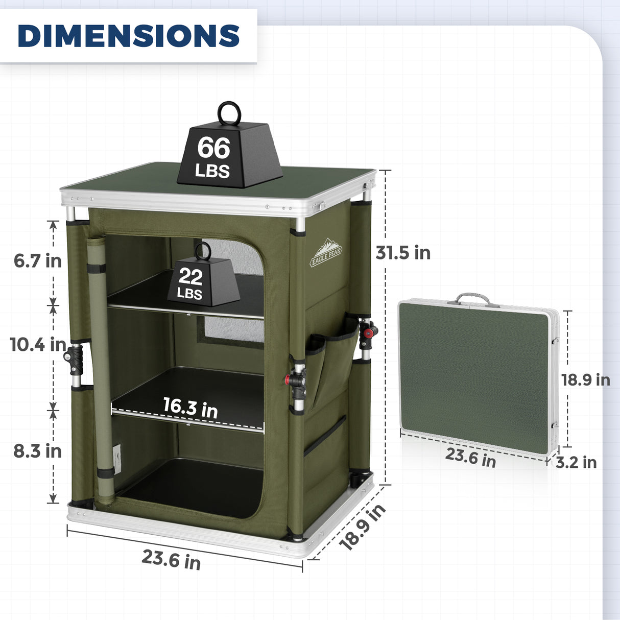 Outdoor Camping Pop Up Folding Table with Large 3-Tier Storage Organizer and Side Pockets