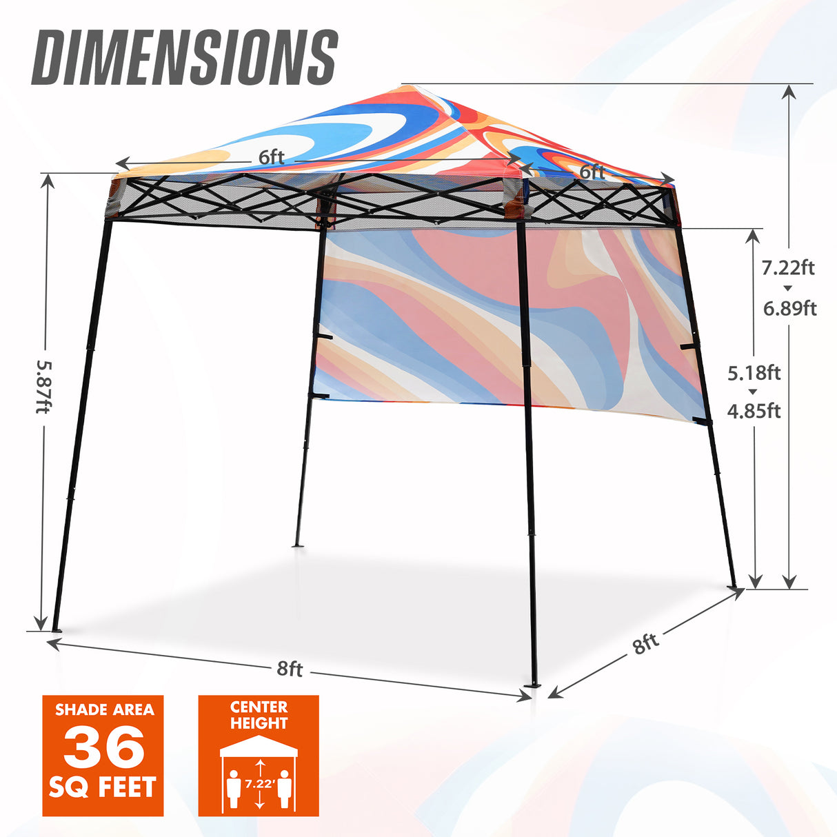 8x8 Backpack Pop Up Canopy Tent w/ Sidewall 8x8 Base 6x6 Top, Unique Printing Fabric