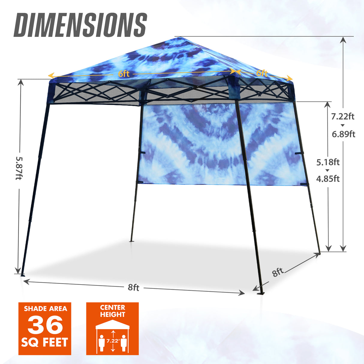 8x8 Backpack Pop Up Canopy Tent w/ Sidewall 8x8 Base 6x6 Top, Unique Printing Fabric