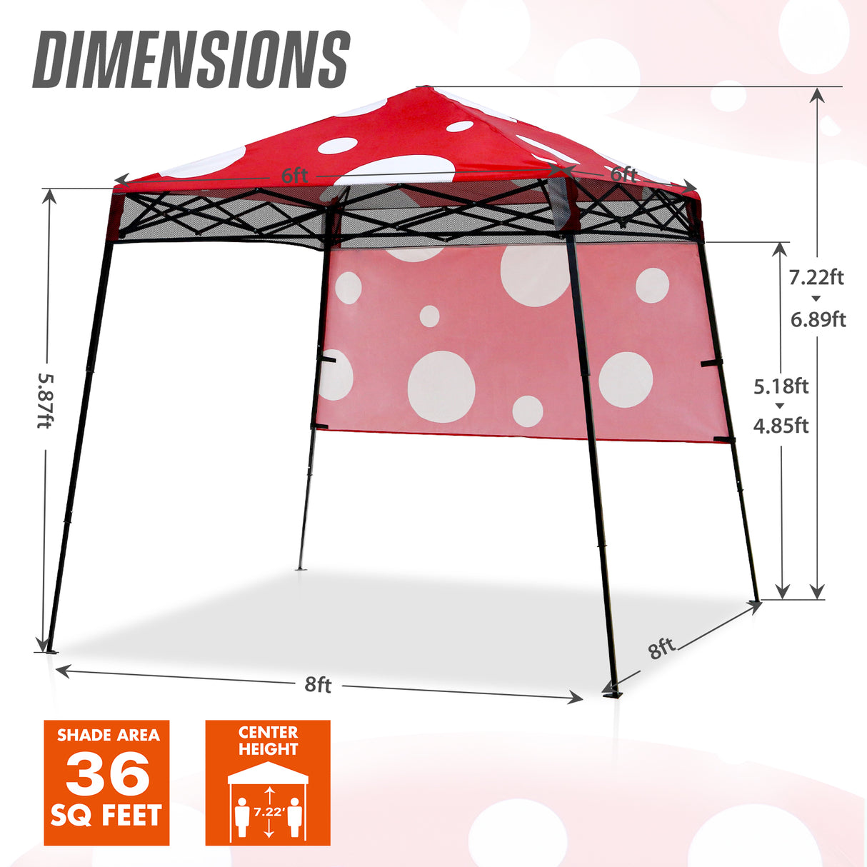 8x8 Backpack Pop Up Canopy Tent w/ Sidewall 8x8 Base 6x6 Top, Unique Printing Fabric
