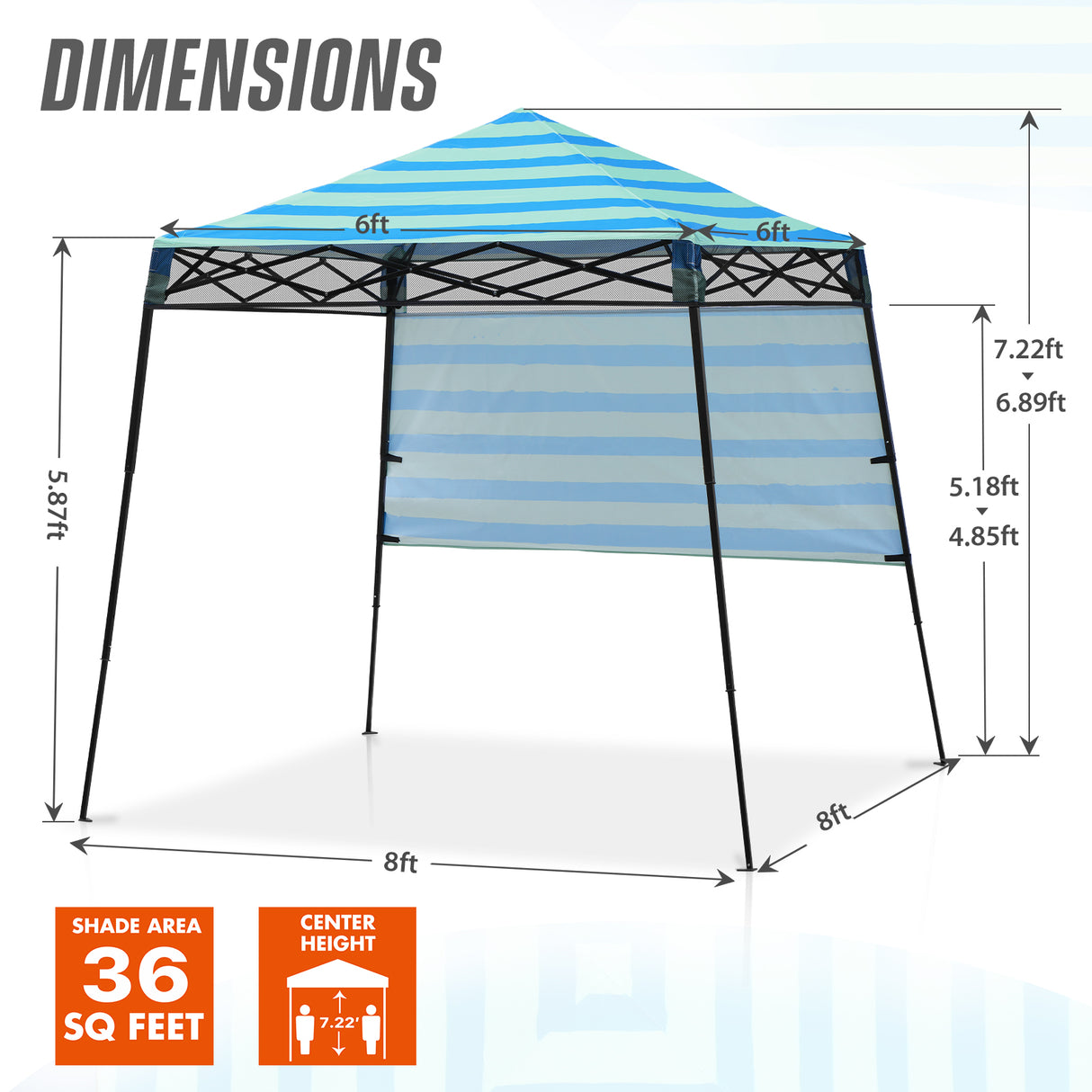 8x8 Backpack Pop Up Canopy Tent w/ Sidewall 8x8 Base 6x6 Top, Unique Printing Fabric