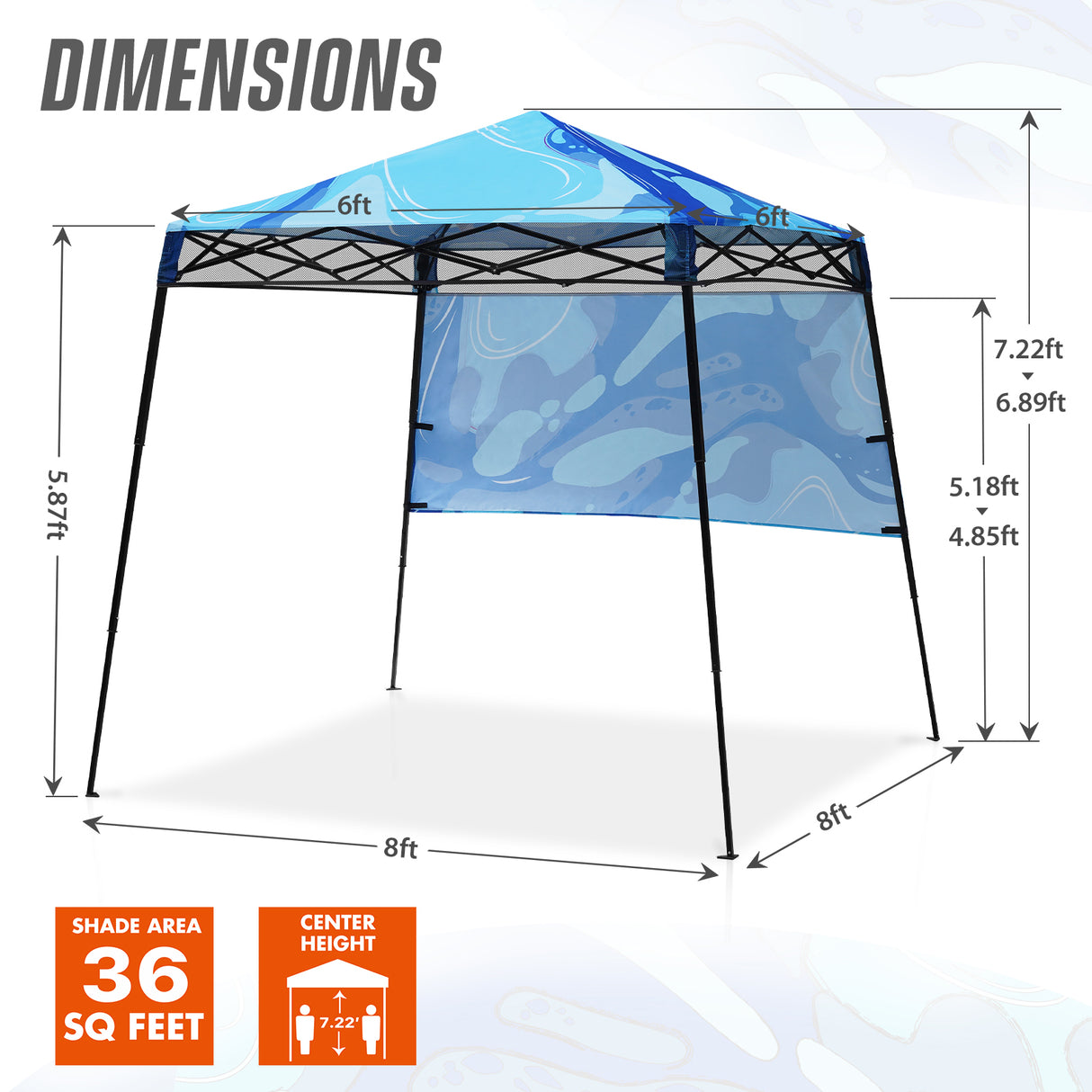 8x8 Backpack Pop Up Canopy Tent w/ Sidewall 8x8 Base 6x6 Top, Unique Printing Fabric