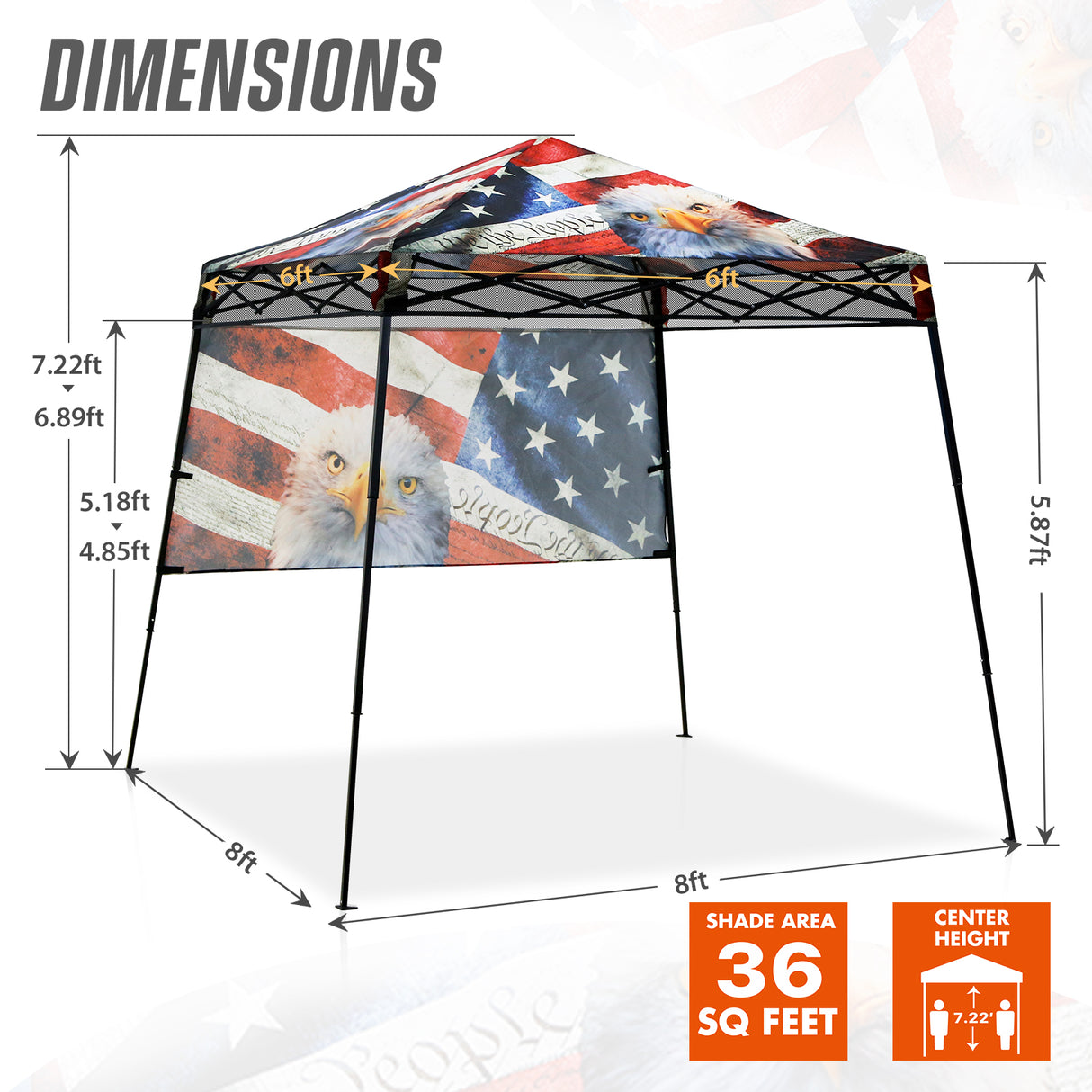 8x8 Backpack Pop Up Canopy Tent w/ Sidewall 8x8 Base 6x6 Top, Unique Printing Fabric