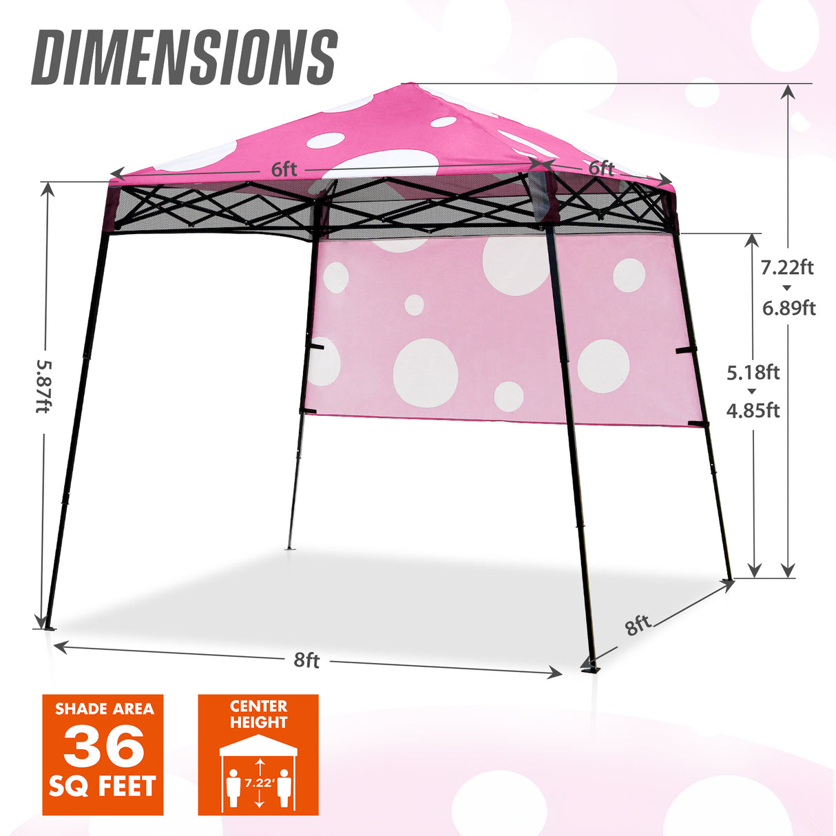 8x8 Backpack Pop Up Canopy Tent w/ Sidewall 8x8 Base 6x6 Top, Unique Printing Fabric