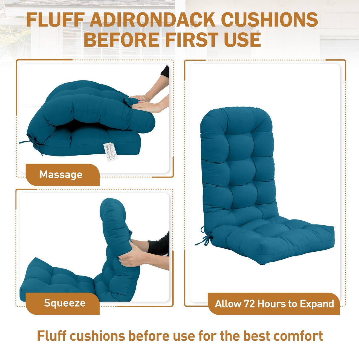 5" High Back Adirondack Chair Cushions, 49x20x5 in, Set of 1/2/4 - Eagle Peak Custom Canopy Tent