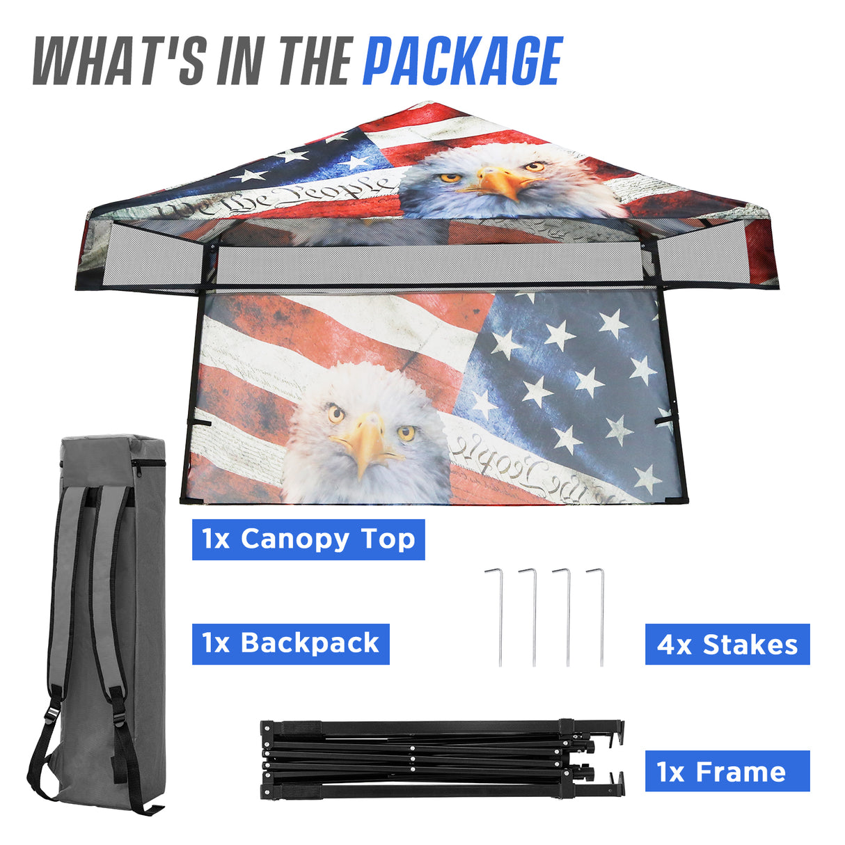 8x8 Backpack Pop Up Canopy Tent w/ Sidewall 8x8 Base 6x6 Top, Unique Printing Fabric