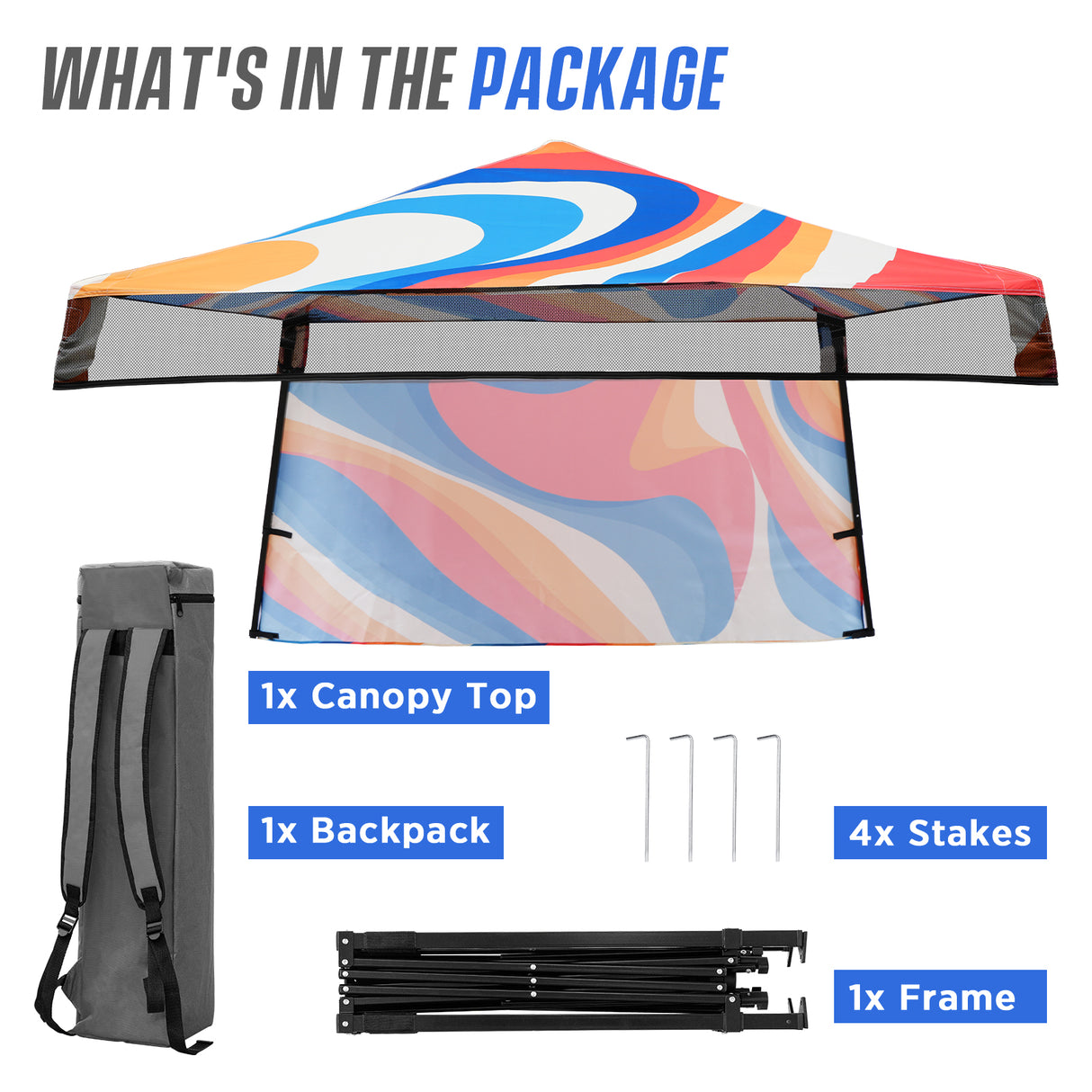8x8 Backpack Pop Up Canopy Tent w/ Sidewall 8x8 Base 6x6 Top, Unique Printing Fabric