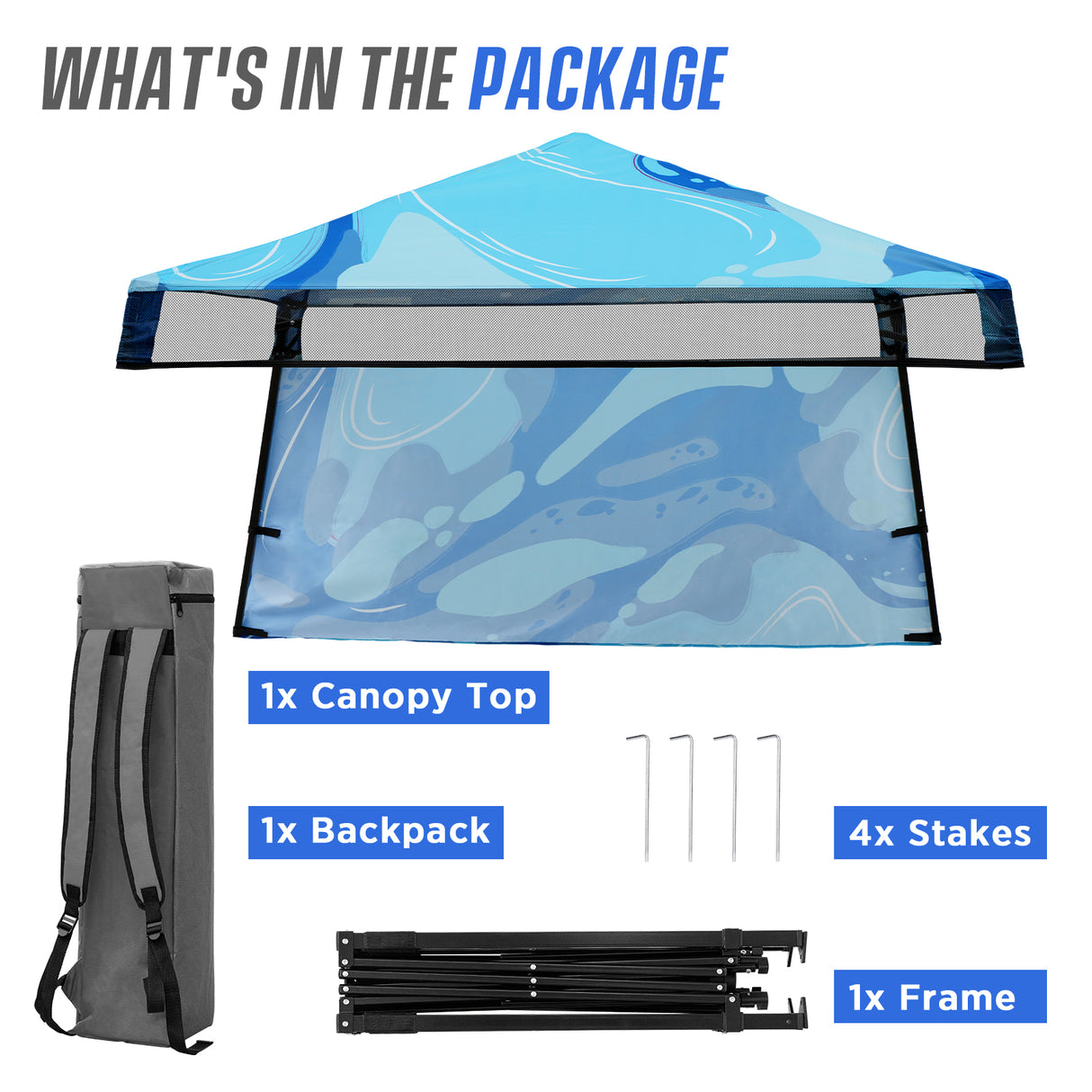 8x8 Backpack Pop Up Canopy Tent w/ Sidewall 8x8 Base 6x6 Top, Unique Printing Fabric