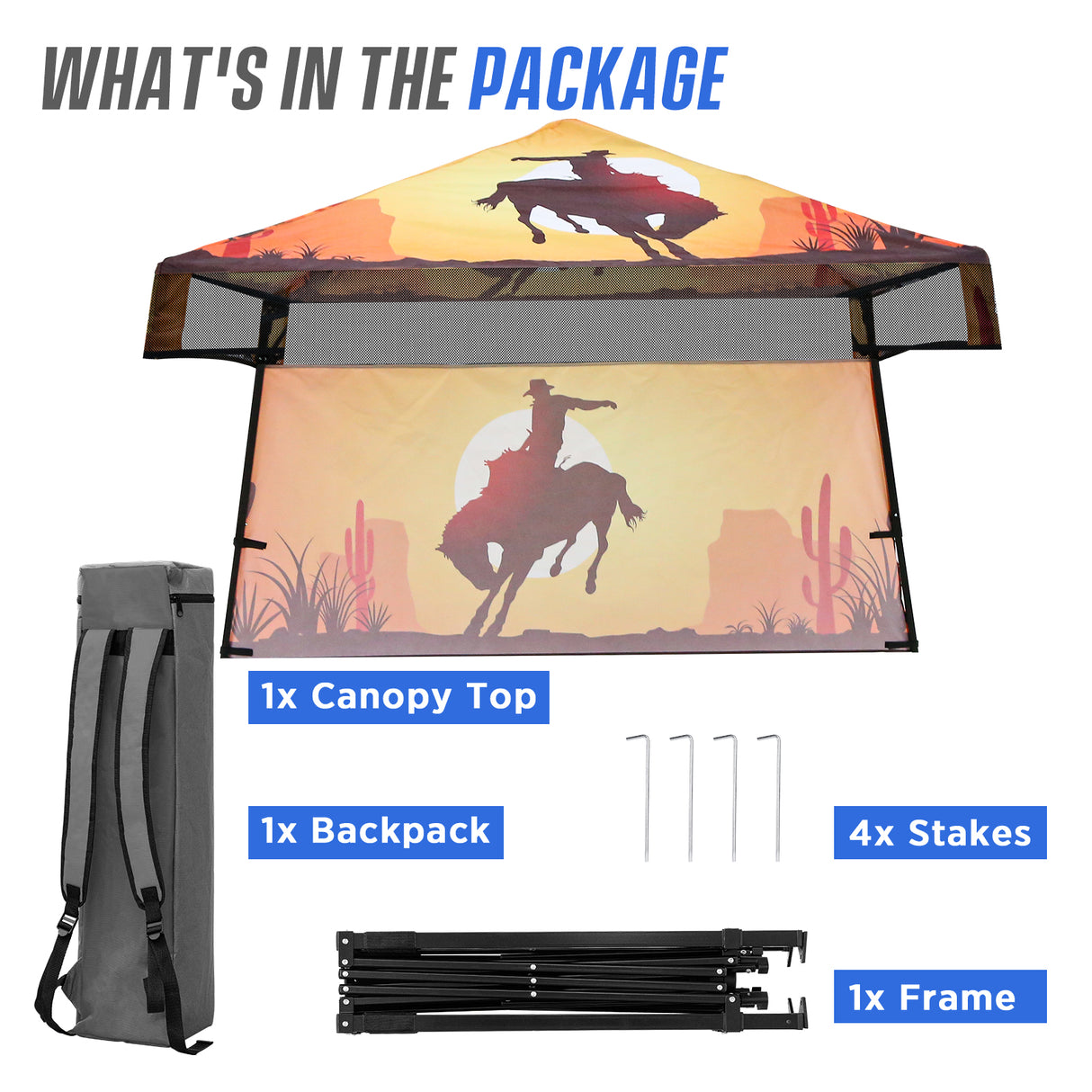 8x8 Backpack Pop Up Canopy Tent w/ Sidewall 8x8 Base 6x6 Top, Unique Printing Fabric