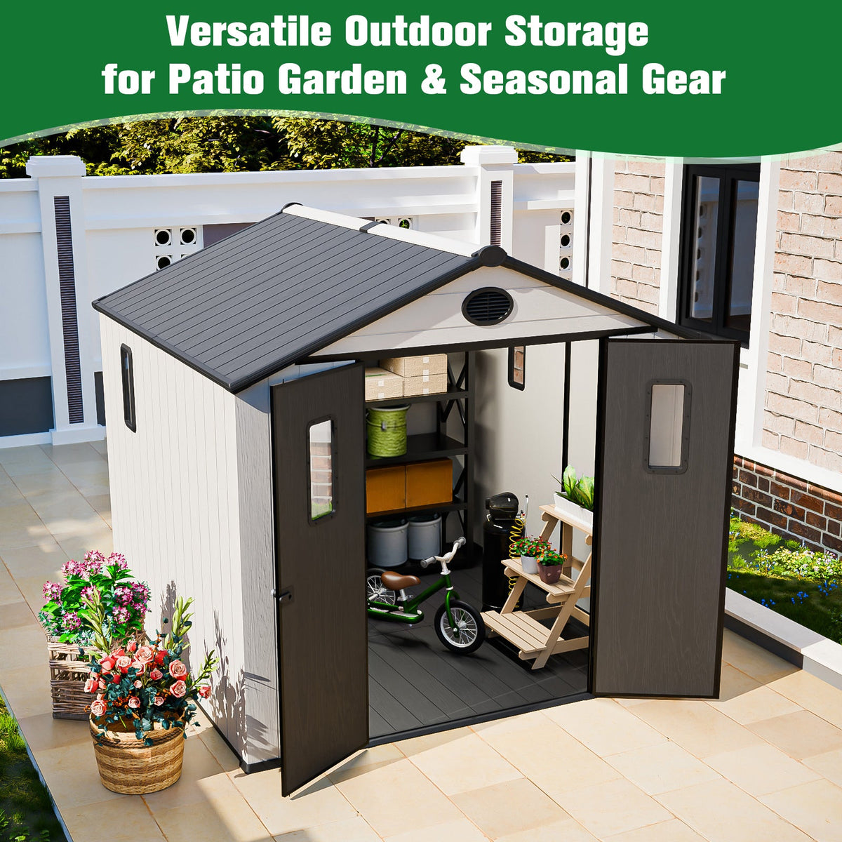 5x3/6x4/8x6/8x8 Resin Outdoor Storage Shed,Weatherproof Garden Shed - Eagle Peak®