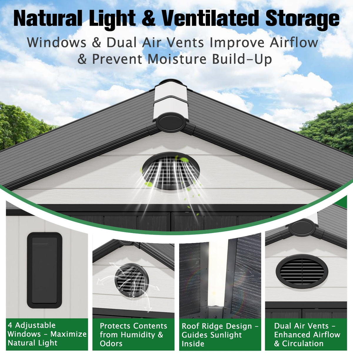 5x3/6x4/8x6/8x8 Resin Outdoor Storage Shed,Weatherproof Garden Shed - Eagle Peak®
