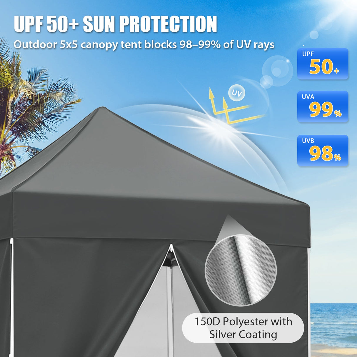 5x5 Instant Canopy with 4-Side Wall Panels - Eagle Peak®