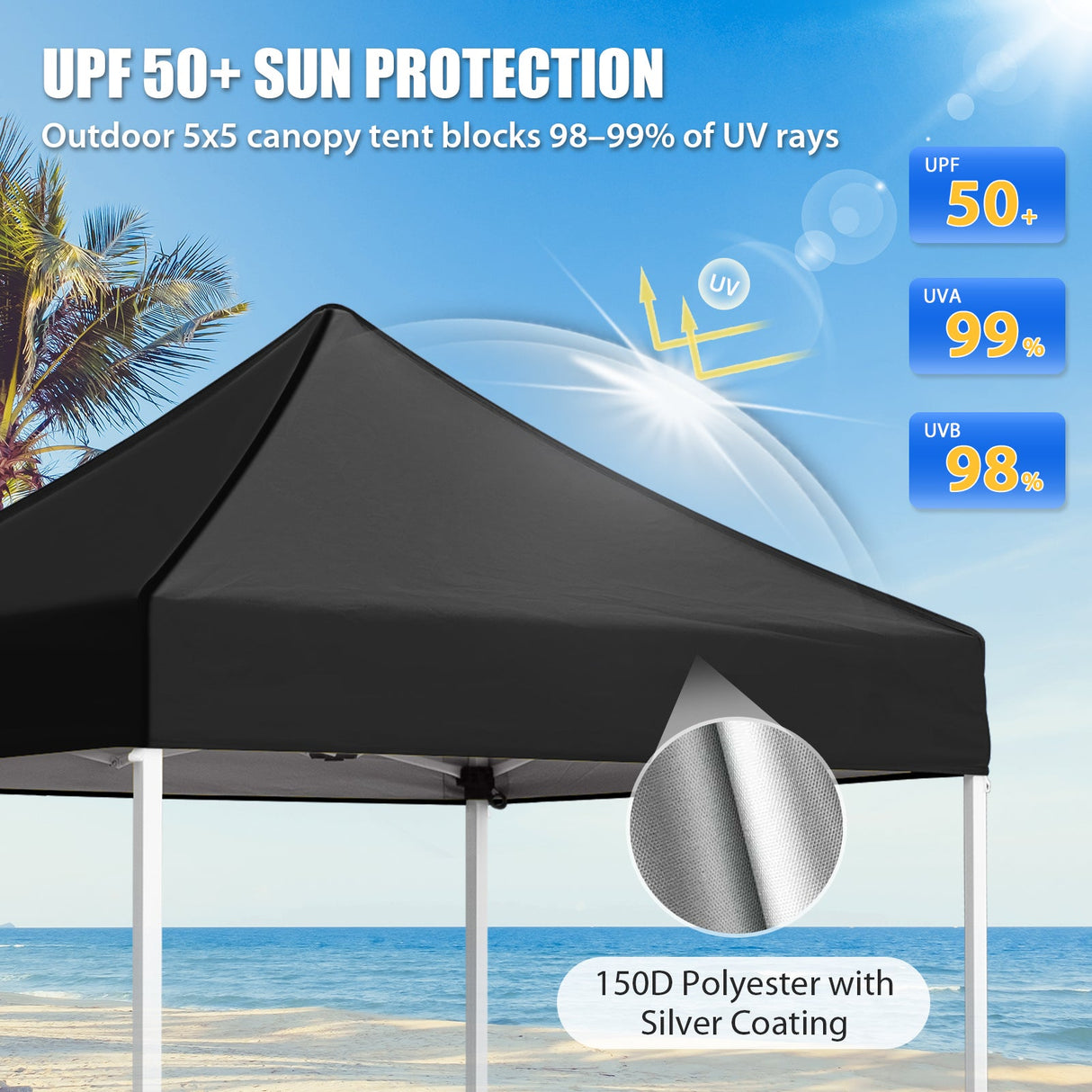 5x5 Pop Up Canopy Tent Instant Straight Leg Outdoor Canopy Easy Set-up - Eagle Peak®