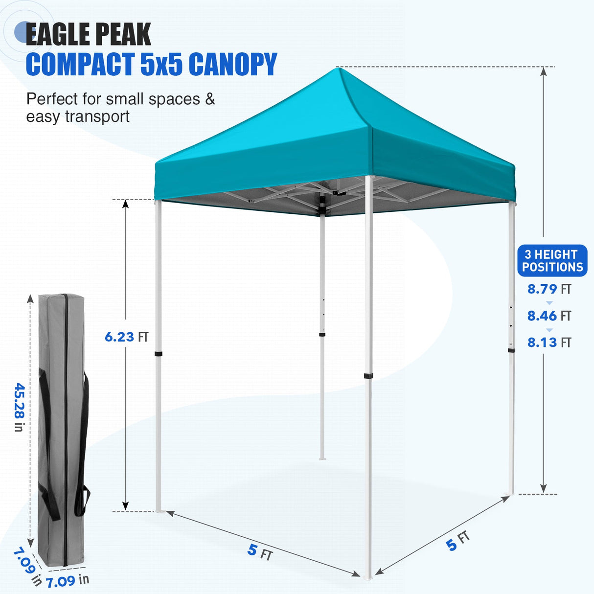 5x5 Pop Up Canopy Tent Instant Straight Leg Outdoor Canopy Easy Set-up - Eagle Peak®