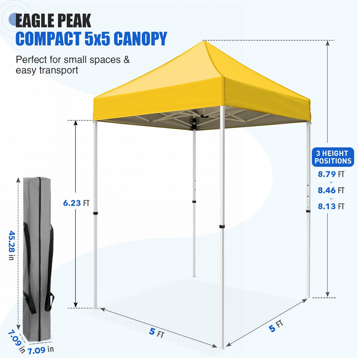 5x5 Pop Up Canopy Tent Instant Straight Leg Outdoor Canopy Easy Set-up - Eagle Peak®