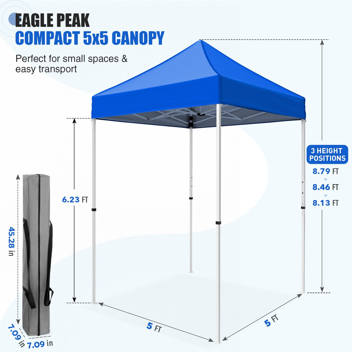 5x5 Pop Up Canopy Tent Instant Straight Leg Outdoor Canopy Easy Set-up - Eagle Peak®