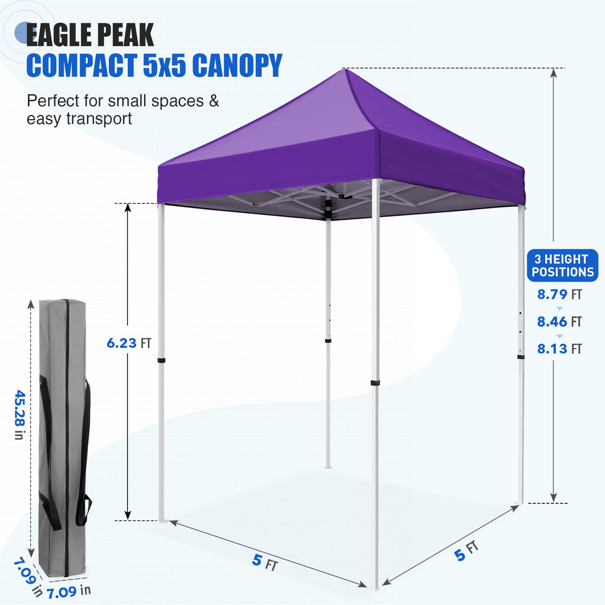 5x5 Pop Up Canopy Tent Instant Straight Leg Outdoor Canopy Easy Set-up - Eagle Peak®