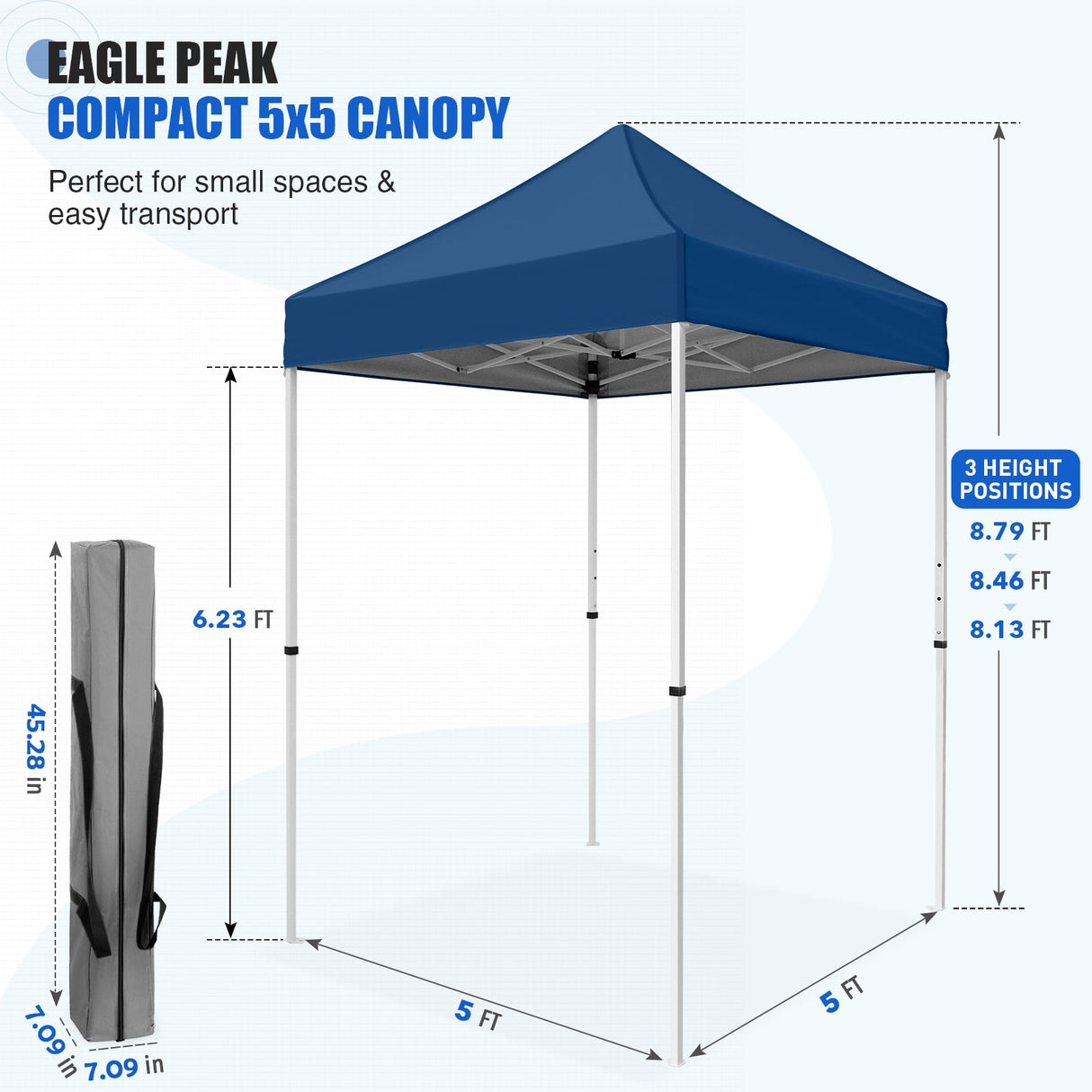 5x5 Pop Up Canopy Tent Instant Straight Leg Outdoor Canopy Easy Set-up - Eagle Peak®