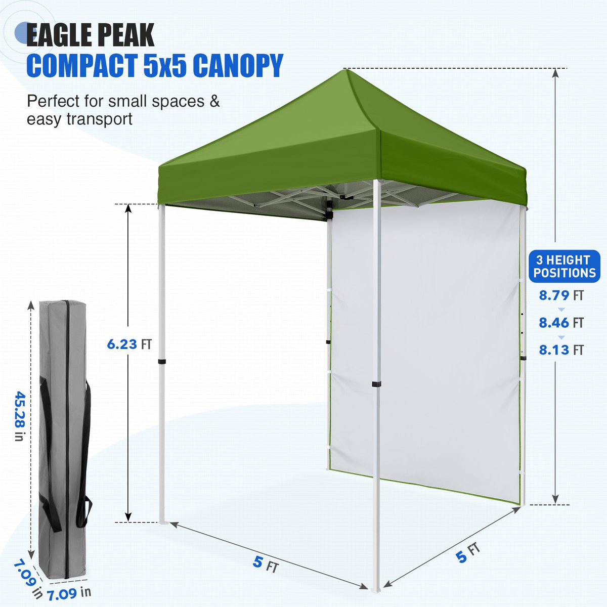 5x5 Pop Up Canopy Tent with 1 Removable Sidewall - Eagle Peak®